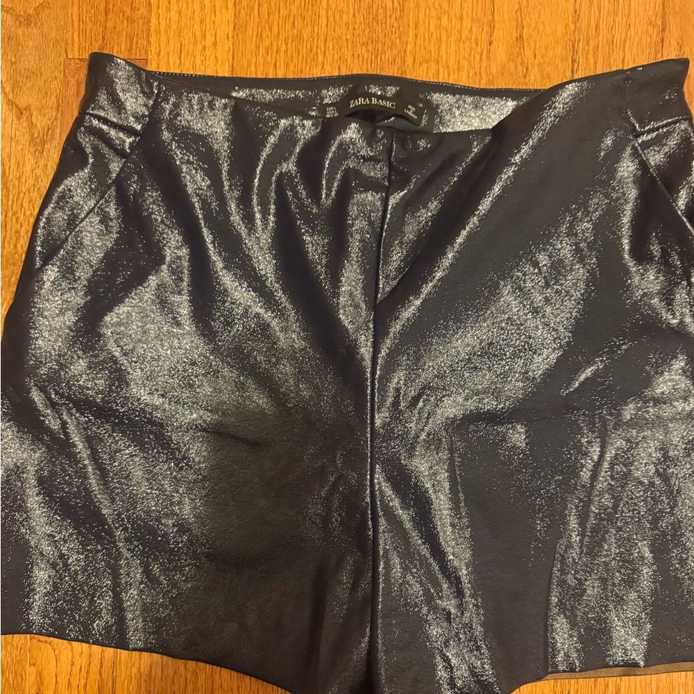 Zara Metallic Black High Waist Shorts